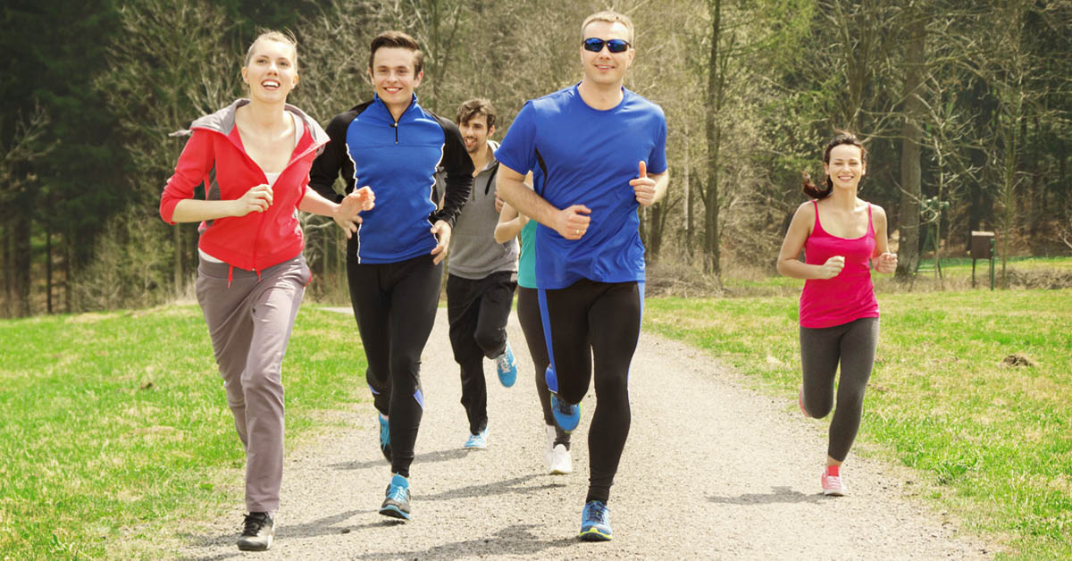 Does Running Cause Arthritis? Picture of 3 caucasian females and 3 caucasian males jogging.